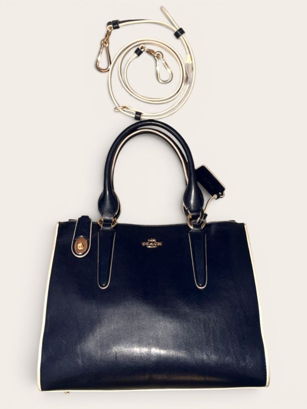 Coach Crosby Carryall 35331 Navy Chalk Colorblock Leather Satchel Gold-tone - Picture 5 of 14